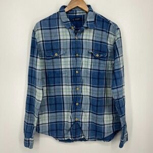 Lucky Brand Long Sleeve Button Shirt Men's Size L‎ Blue Flannel Plaid Cotton